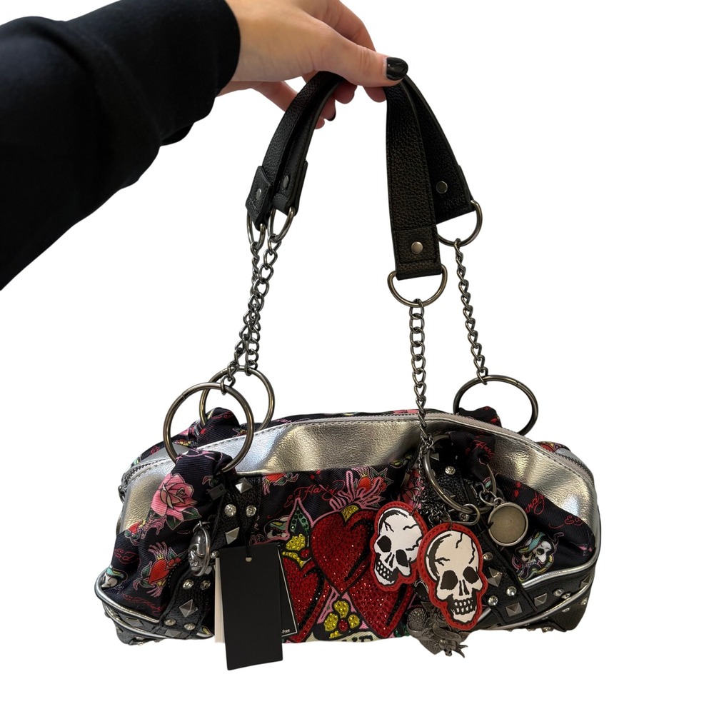 NWT Ed Hardy Love Hearts Rhinestone Tattoo Tote Bag